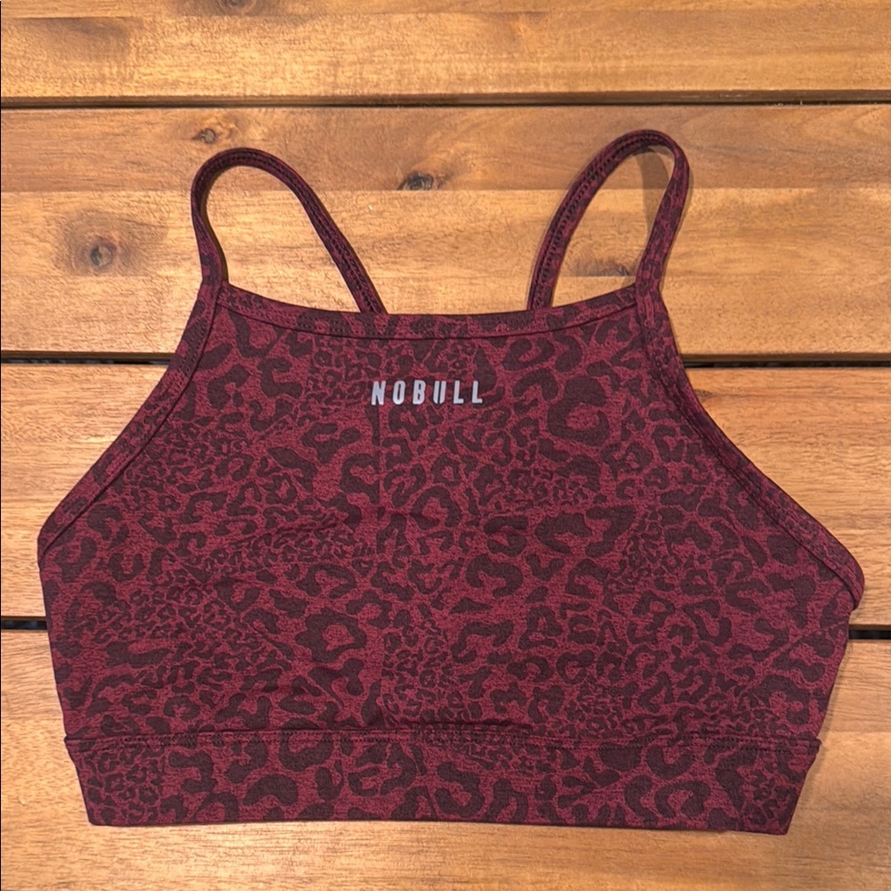 NOBULL Maroon Sports Bra with Animal Print